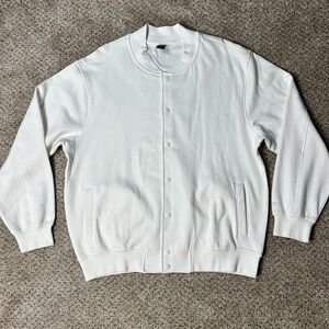 Cory Vines Button White Sweatshirt Jacket Mens Medium Fleece Preppy Bomber